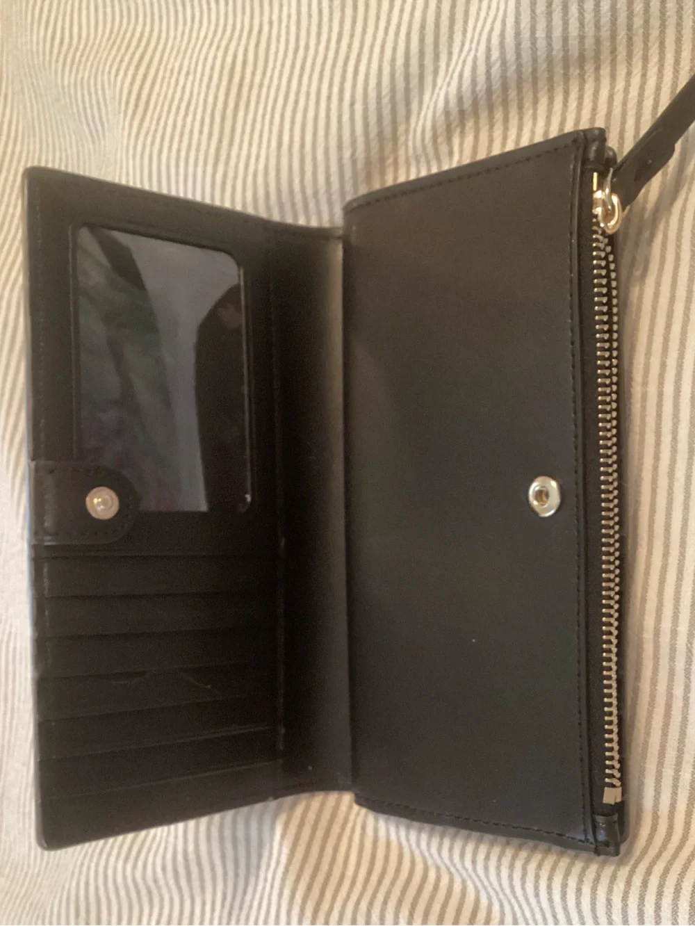 kate spade Black Wallet with White Trim and Gold Logo
